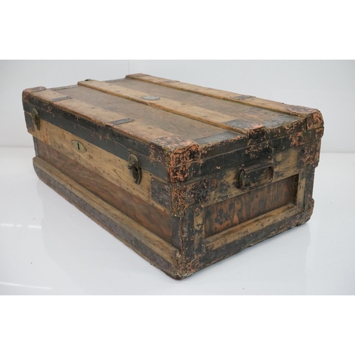 600 - 19th century Pine and Metal Bound Travelling Trunk / Box with two carrying handles, 81cm wide x 31cm... 