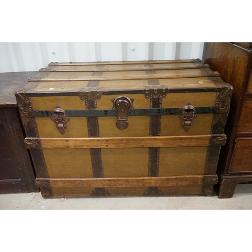 601 - Large Victorian Pine Travelling Trunk, 92cm wide x 62cm high