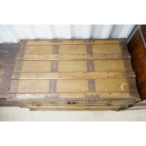 601 - Large Victorian Pine Travelling Trunk, 92cm wide x 62cm high