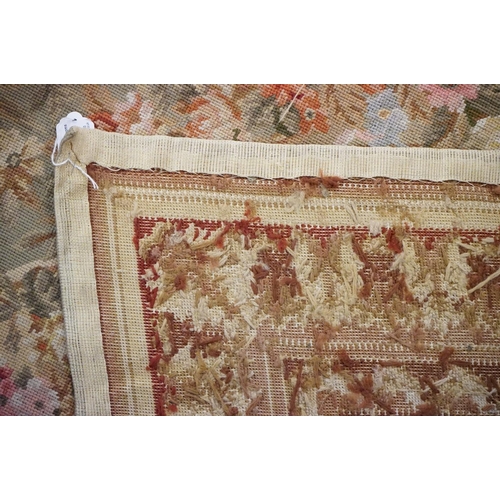 602 - Large French  Aubusson style Tapestry, the green ground with panels of floral sprays within a stylis... 