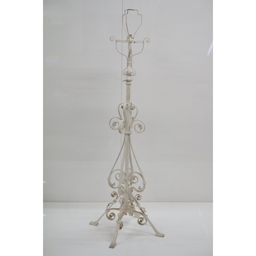 605 - Victorian Scrolling Wrought Iron Telescopic Standard Oil Lamp, later painted white and converted to ... 