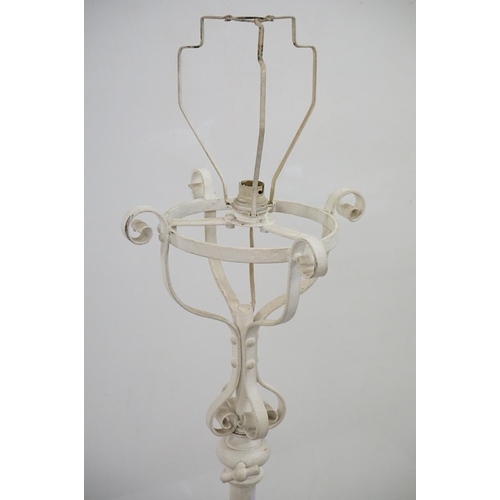 605 - Victorian Scrolling Wrought Iron Telescopic Standard Oil Lamp, later painted white and converted to ... 