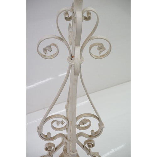 605 - Victorian Scrolling Wrought Iron Telescopic Standard Oil Lamp, later painted white and converted to ... 