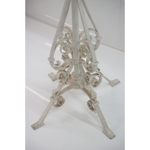 605 - Victorian Scrolling Wrought Iron Telescopic Standard Oil Lamp, later painted white and converted to ... 