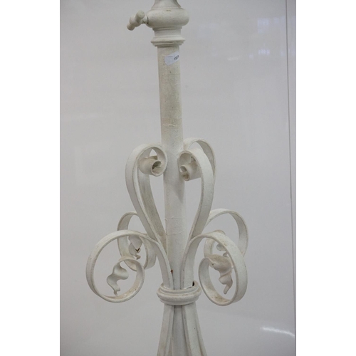 605 - Victorian Scrolling Wrought Iron Telescopic Standard Oil Lamp, later painted white and converted to ... 