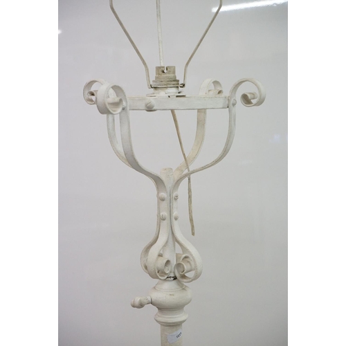 605 - Victorian Scrolling Wrought Iron Telescopic Standard Oil Lamp, later painted white and converted to ... 