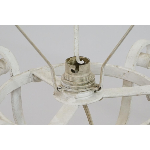 605 - Victorian Scrolling Wrought Iron Telescopic Standard Oil Lamp, later painted white and converted to ... 