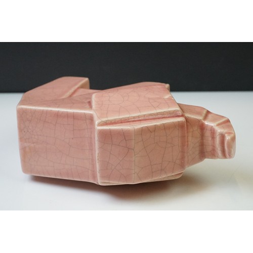 12A - Pair of Art Deco pink crackle-glazed ceramic elephants, of geometric form, 16cm high