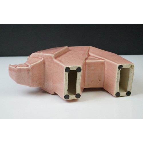 12A - Pair of Art Deco pink crackle-glazed ceramic elephants, of geometric form, 16cm high