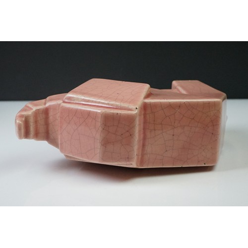 12A - Pair of Art Deco pink crackle-glazed ceramic elephants, of geometric form, 16cm high