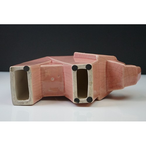 12A - Pair of Art Deco pink crackle-glazed ceramic elephants, of geometric form, 16cm high