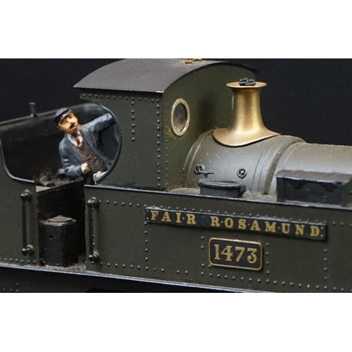 57 - Cast kit built O gauge 0-6-0 Fair Rosamund 1473 locomotive, with 2 figures, contained within custom ... 