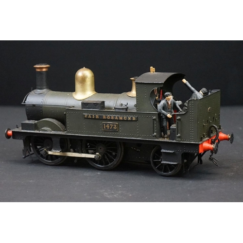 57 - Cast kit built O gauge 0-6-0 Fair Rosamund 1473 locomotive, with 2 figures, contained within custom ... 