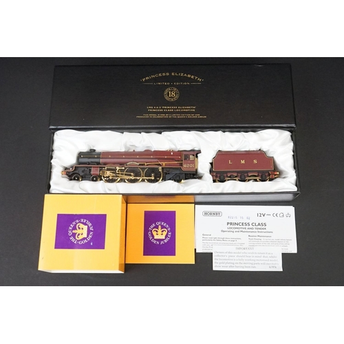 67 - Boxed ltd edn Hornby OO gauge R2215 LMS 4-6-2 Princess Elizabeth Princess Class 18ct gold part plate... 