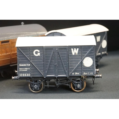 99 - 12 O gauge items of kit built rolling stock featuring trucks, vans and a K4 Dean PBV in brown livery... 