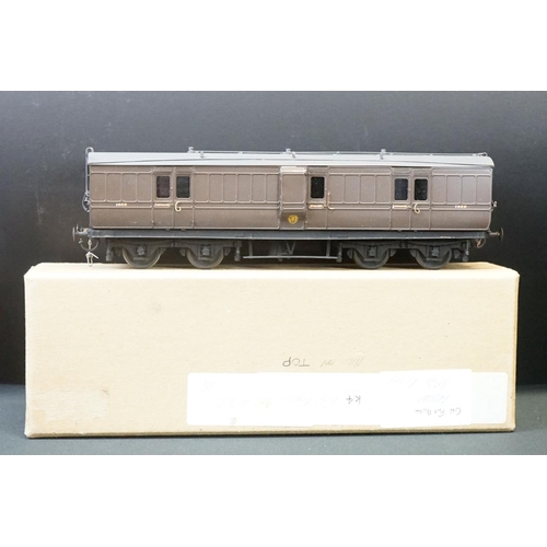 99 - 12 O gauge items of kit built rolling stock featuring trucks, vans and a K4 Dean PBV in brown livery... 