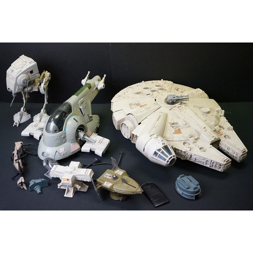 1687 - Star Wars - Four original play worn Star Wars vehicles to include Millennium Falcon (Light Barrier B... 