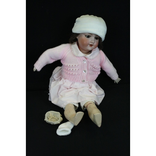 312 - Early 20th C Armand Marseille Germany bisque headed doll, sleeping glass eyes, teeth, damage to a fi... 