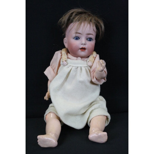 313 - Franz Schmidt FS&C Germany bisque head doll, sleeping blue glass eyes, teeth, original hair, marked ... 