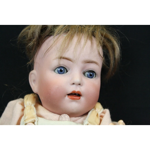 313 - Franz Schmidt FS&C Germany bisque head doll, sleeping blue glass eyes, teeth, original hair, marked ... 