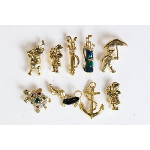 237 - Nine Costume Jewellery Brooches including Enamel Dachshund and Enamel Golf Bag plus Ancho, Four Tedd... 