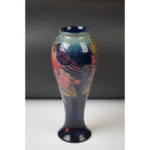 1 - Moorcroft Pottery ' Pomegranate and Finches ' pattern vase of tapering baluster form, WM initials to... 