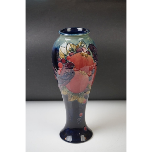 1 - Moorcroft Pottery ' Pomegranate and Finches ' pattern vase of tapering baluster form, WM initials to... 