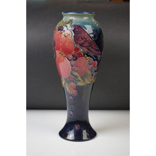 1 - Moorcroft Pottery ' Pomegranate and Finches ' pattern vase of tapering baluster form, WM initials to... 