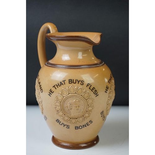 15 - Victorian Doulton Lambeth Stoneware Motto Jug, decorated with four cameos / figureheads, with 'He Th... 