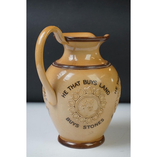 15 - Victorian Doulton Lambeth Stoneware Motto Jug, decorated with four cameos / figureheads, with 'He Th... 