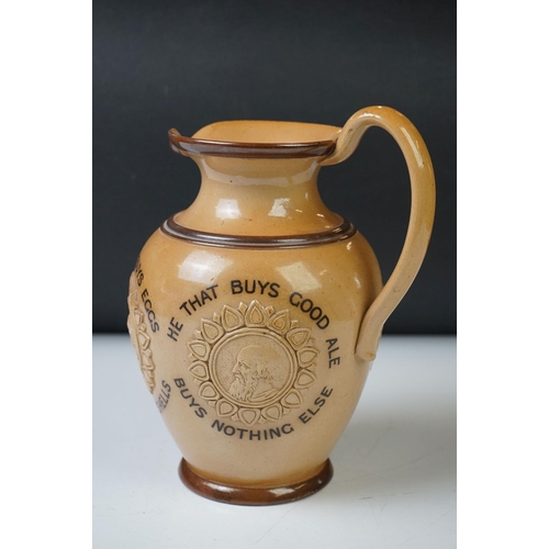 15 - Victorian Doulton Lambeth Stoneware Motto Jug, decorated with four cameos / figureheads, with 'He Th... 