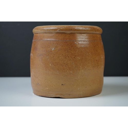 36 - French Salt Glazed Stoneware Comfit Jar with a single loop handle, 14.5cm high