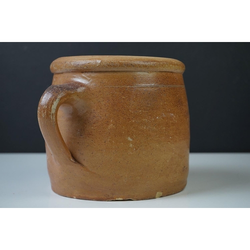 36 - French Salt Glazed Stoneware Comfit Jar with a single loop handle, 14.5cm high