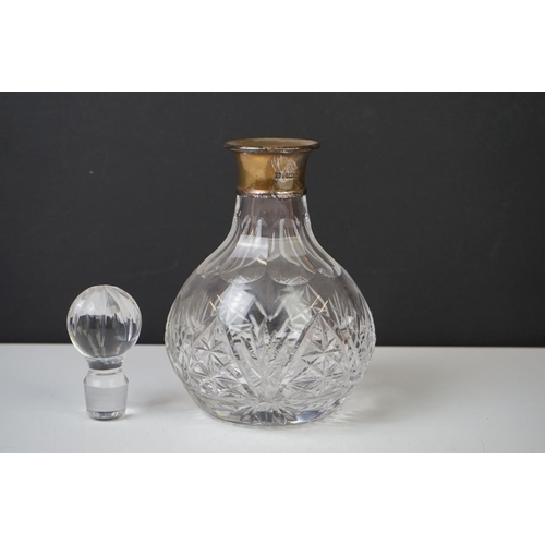 42 - 20th Century silver mounted cut glass decanter & stopper, with star-cut base, hallmarked Birmingham ... 