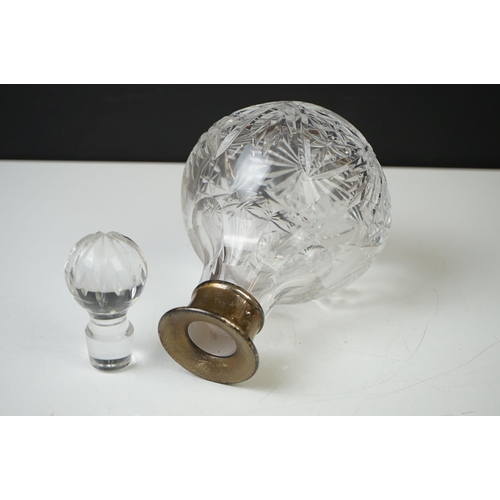 42 - 20th Century silver mounted cut glass decanter & stopper, with star-cut base, hallmarked Birmingham ... 