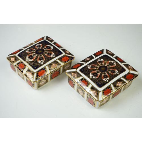 50 - Ten Royal Crown Derby Imari pattern lidded trinket boxes and storage jars, largest approx 11cm wide