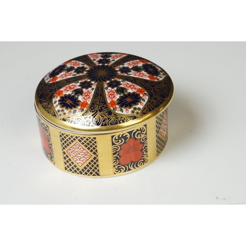 50 - Ten Royal Crown Derby Imari pattern lidded trinket boxes and storage jars, largest approx 11cm wide