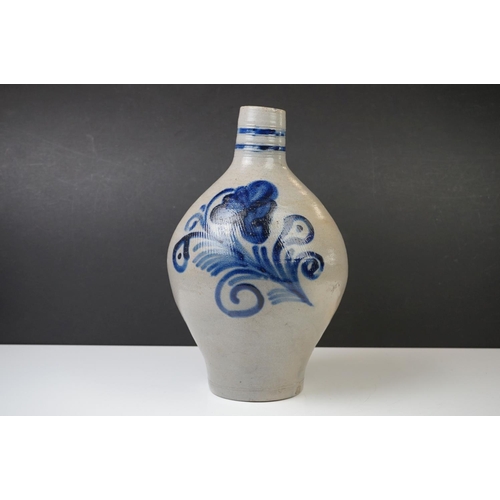 6 - 19th Century Salt Glazed Stoneware Flagon of baluster form, decorated with a cobalt blue floral moti... 