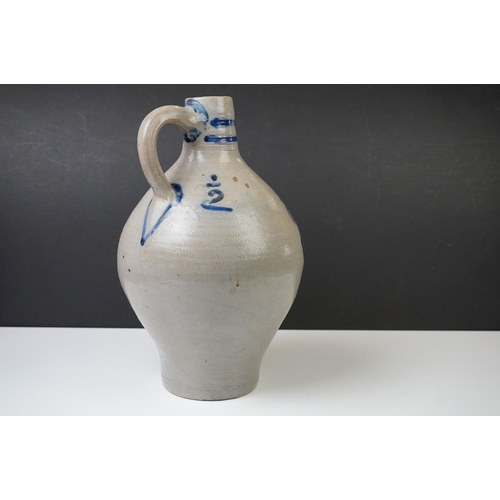 6 - 19th Century Salt Glazed Stoneware Flagon of baluster form, decorated with a cobalt blue floral moti... 