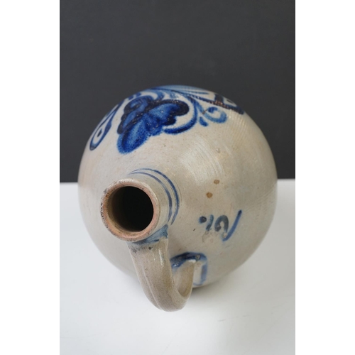 6 - 19th Century Salt Glazed Stoneware Flagon of baluster form, decorated with a cobalt blue floral moti... 