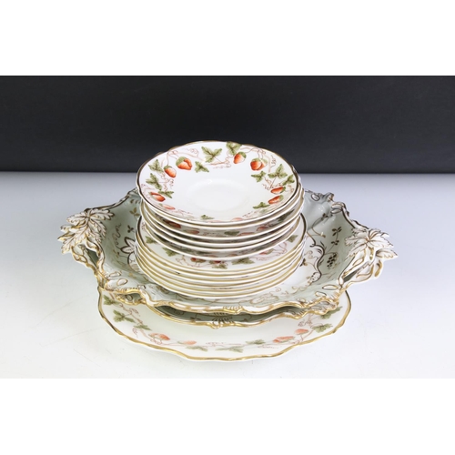 118 - Crown Staffordshire Tea Service decorated with strawberries comprising Teapot, Sandwich Plate, Six T... 