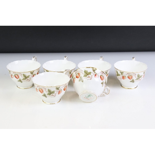 118 - Crown Staffordshire Tea Service decorated with strawberries comprising Teapot, Sandwich Plate, Six T... 