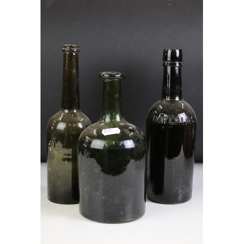 125 - Collection of Eight Green Glass Bottles, 19th century onwards including three of square form (one ma... 