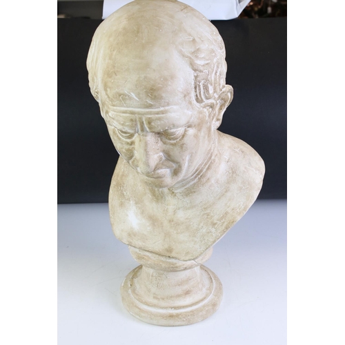 134 - Contemporary Plaster Bust of the Head and Shoulders of a Man, 53cm high