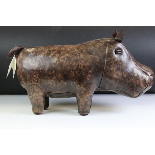 136 - Omersa for Liberty, Stitched Brown Leather Hippo Footstool with Omersa enamel badge applied to tail ... 