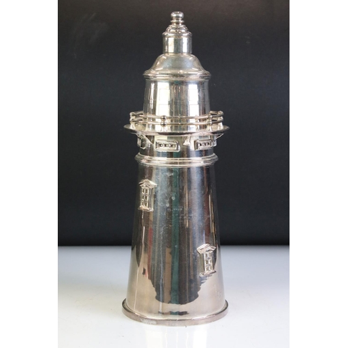 143 - Large silver plated lighthouse cocktail shaker