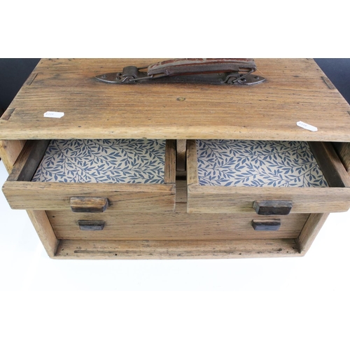 148 - 19th / Early 20th century Oak Engineers Four Drawer Cabinet with carrying handle to top, 46cm wide x... 