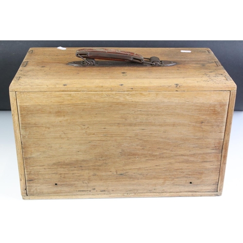 148 - 19th / Early 20th century Oak Engineers Four Drawer Cabinet with carrying handle to top, 46cm wide x... 