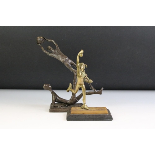 157 - Bronze Sculpture of Two Football Players, 22cm high