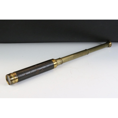 165 - 19th / Early 20th century Brass and Leather covered Four-draw Telescope, 74cm extended